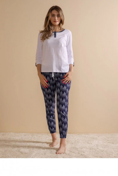 Pijama dama SAMO Collection, WPJ3548, Alb & Albastru