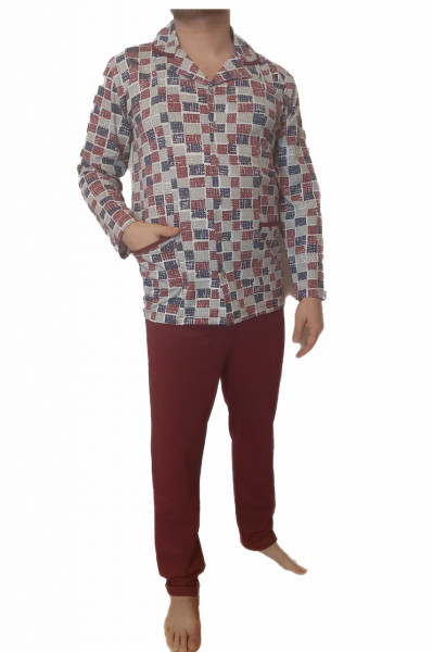 Pijama Barbati Auritex din bumbac cu Nasturi ML 232-02 Alb & Visiniu