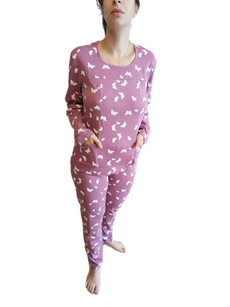 Pijama Dama Auritex, tipar Clasic, 343 Liliac - FLUTURI