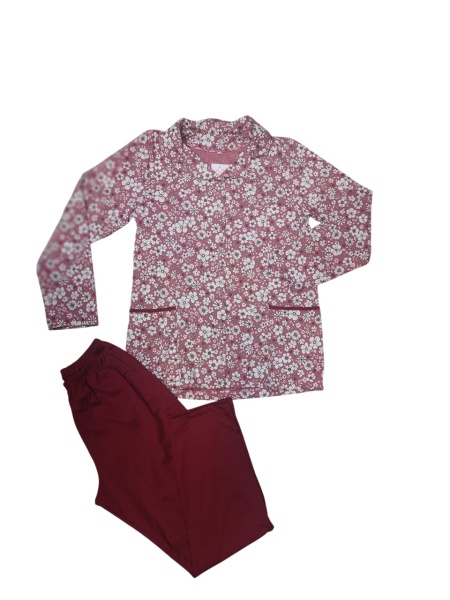 Pijama Dama Auritex cu Nastruri, Maneca Lunga 231-05, Maro - Alb Floral