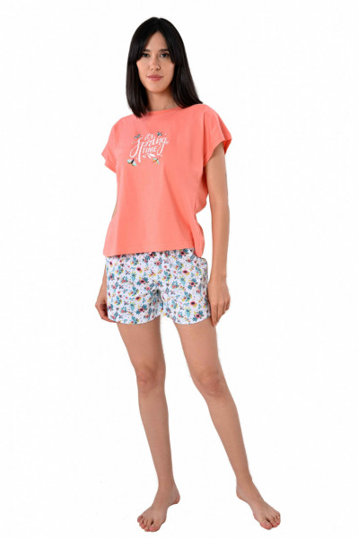Pijama dama Uniconf Maneca scurta, PFV39IMP94 Coral - Spring Time