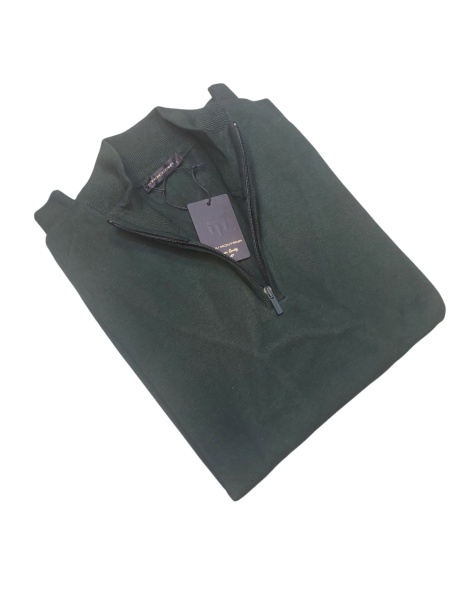 Pulover Barbati Tony Montana, Guler Inalt cu Fermoar, T1132 VERDE INCHIS