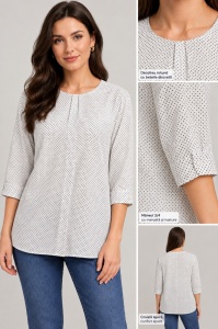 Bluza dama Coquette, Maneca 3/4 cu Fenta, Model FANI -Alb Buline