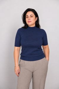 Bluza dama Hermina, Maleta Guler Inalt MS168 Albastru MARIN - Img 2
