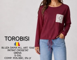 Bluza dama TOROBISI TRICOTEX, din Bumbac Elasticizat, Over-Sized ML 1040 GRENA