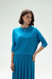 Bluza dama Tricotata HERMINA, Maneca 3/4, din Viscoza 151 Albastru Azur - Img 2