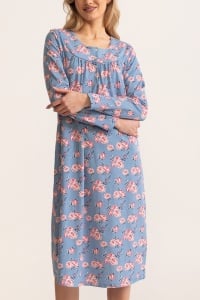 Camasa Noapte Dama Soft&Seven By Sofiaman, din Bumbac CARMINA S22-009 Albastru Floral - Img 1