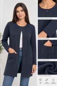 Cardigan dama tricotat Acvila, din Lana, Model KITI Bleumarin