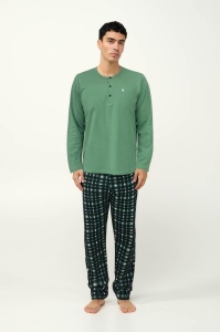 Compleu Pijama Barbati VAMP, din Interlook, ML 23928 Verde Stins - Img 4