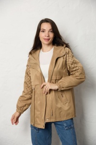 Jacheta Dama BiHor Midi, Tip Parka cu Gluga B-470 CREM (Primavara-Toamna)