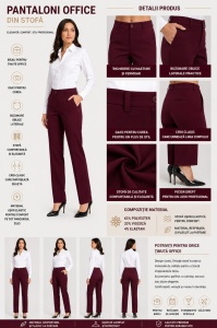 Pantaloni Dama KNOX din Stofa, P.2180 Bordo - Img 2