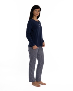 Pij.2211 Bleumarin, Pijama Damă Knox, cu fenta și nasturi - Img 3