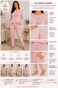 Pij.2251 ROZ, Pijama dama Knox, cu Umeri Cazuti - Img 2
