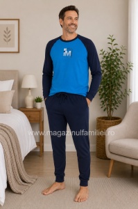 Pij.4155 Albastru Royal, Pijama Bărbați KNOX cu Manseta la Glezna
