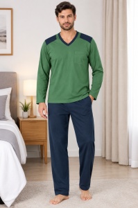 Pijama Barbati Auritex din Bumbac, Maneca Lunga, 550 ML Kaki