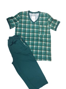 Pijama Barbati Auritex din Bumbac, Maneca scurta, 354 MS, Verde Carouri - Img 2