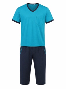 Pijama Barbati Auritex din Bumbac, Maneca scurta, MS 354-01 TURCOAZ