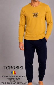 Pijama Barbati TOROBISI TRICOTEX, cu Mansete, ML 914 Mustar
