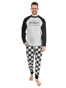 Pijama Barbati UNICONF din Bumbac, Maneca Lunga, PBI179IMP1772 Gri Melange - Img 1