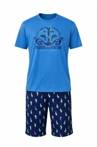Pijama Barbati Uniconf din Bumbac, Maneca scurta, PBV56IMP160 ALBASTRU