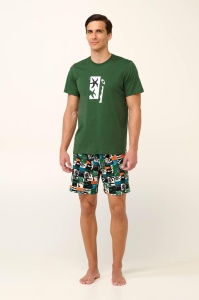 Pijama Barbati VAMP, din Bumbac, cu Imprimeu MS 22620 Verde Inchis