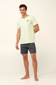 Pijama Barbati VAMP, din Bumbac, Guler V, MS 22602 Verde Deschis