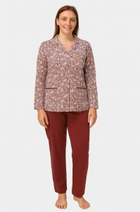 Pijama Dama Auritex cu Nastruri, Maneca Lunga 231-05, Maro - Alb Floral