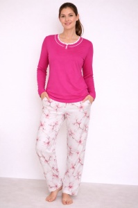 Pijama Dama Auritex, tipar Clasic, Maneca lunga 235 ML FUXIA