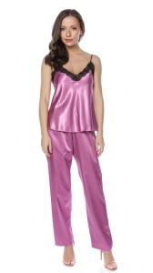 Pijama dama satin Bella, Maiou + Pantalon Lung, Cristina, Roz