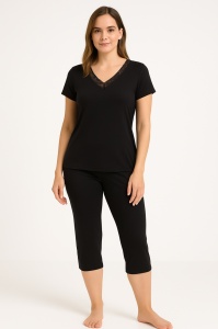 Pijama Dama Soft&Seven By Sofiaman, Maneca Scurta, din Viscoza EDITH S21-065 Negru