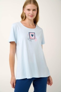 Pijama dama VAMP, din Bumbac, MS+3/4 20929 Albastru-Deschis - Img 3