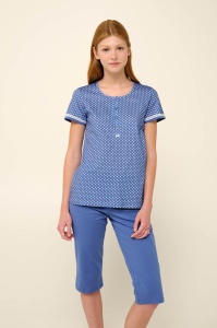 Pijama dama VAMP, din Bumbac, MS+3/4 22210 Albastru Buline