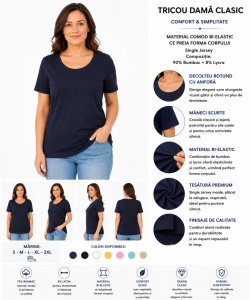 T.2501 Bleumarin, Tricou Dama KNOX, Clasic - Img 2