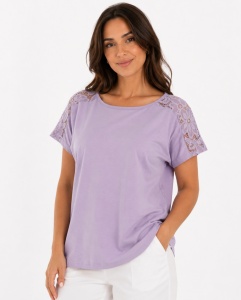 T.2935 Liliac, Tricou Dama KNOX cu Dantela Umeri
