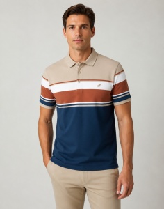 Tricou Barbati ARES, Polo Pique, cu Dungi, 2280 - ALBASTRU