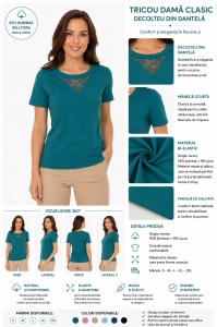 Tricou Dama KNOX, cu Dantela, T.2978 Verde Inchis - Img 2