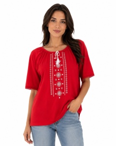 Tricou Dama KNOX, Imprimeu Traditional Tip IE, T.2502 Rosu