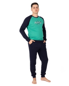 Ans.4017 Verde, Compleu Casa / Pijama Groasa Bărbați din Interlook Pietanat - Img 1