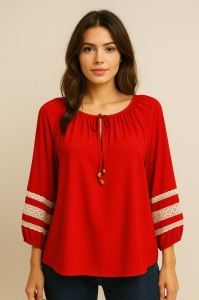 Bluza dama ANESIA din Viscoza, Tip IE cu Maneca 3/4, ANDREEA Rosu - Img 1