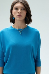 Bluza dama Tricotata HERMINA, Maneca 3/4, din Viscoza 151 Albastru Azur - Img 3