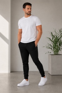 P.4103 NEGRU, Pantalon Trening Barbati KNOX, manșete la glezna