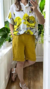 Pantaloni dama HEBE, scurti din IN, model MIA - Galben