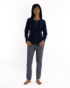 Pij.2211 Bleumarin, Pijama Damă Knox, cu fenta și nasturi - Img 4