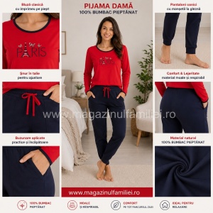 Pij.2236 Rosu PARIS, Pijama Damă Knox, cu Mansete - Img 2