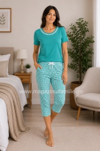 Pij.2267 TURCOAZ, Pijama Damă KNOX, Maneca Scurta