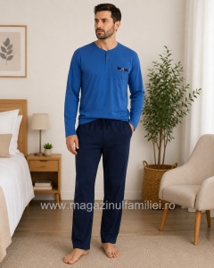 Pij.4142 ALBASTRU ROYAL , Pijama Bărbați Knox, Tipar Clasic