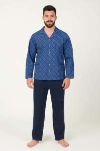 Pijama Barbati Auritex din bumbac cu Nasturi ML 232-08 ALBASTRU DESCHIS - ALB