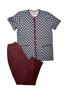 Pijama Barbati Auritex din bumbac cu Nasturi, MS+PL 544-02 Gri + VISINIU - Img 2