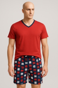 Pijama Barbati Soft&Seven by SOFIAMAN, Maneca Scurta, CHESTER S31-057 Rosu - Img 1