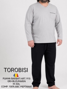 Pijama Barbati TOROBISI TRICOTEX, Clasica, Gular V, ML 915 GRI Deschis